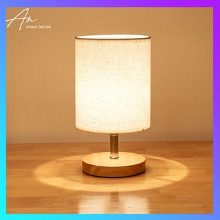 Đèn ngủ MONSKY EDIEN để bàn gỗ cao cấp chao vải - Tặng kèm bóng chuyên dụng