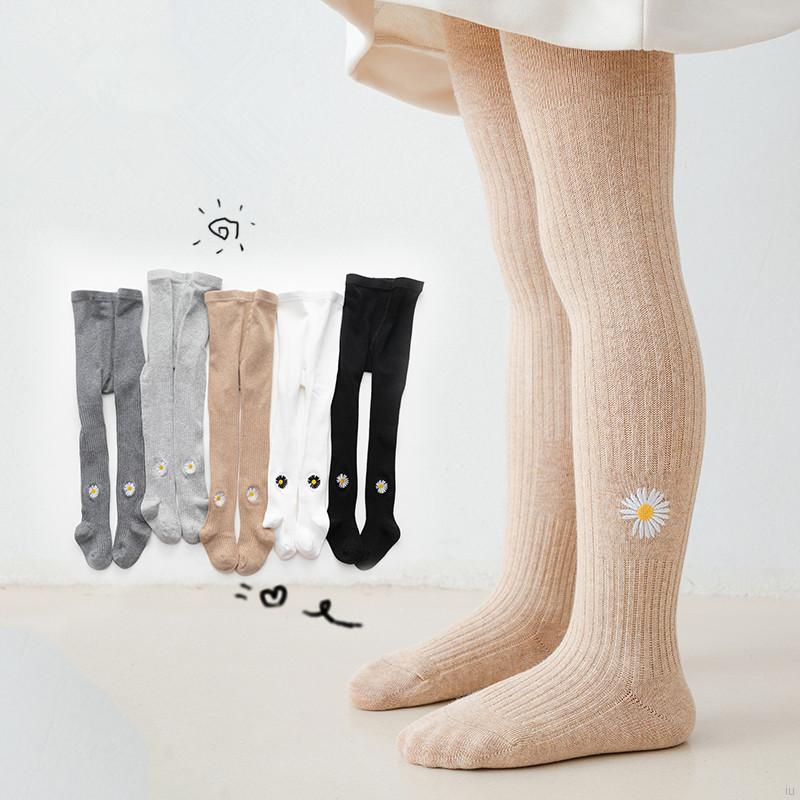 IU Autumn Warm Children Baby Girl Solid Color Embroidered Leggings Kids Casual Elastic Bottoms