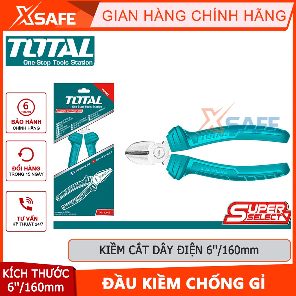 Kềm cắt 6''/160mm TOTAL THT130612, đầu kềm đánh bóng và chống rỉ, cán cầm bằng nhựa chống trơn trượt, bộ kềm đa năng