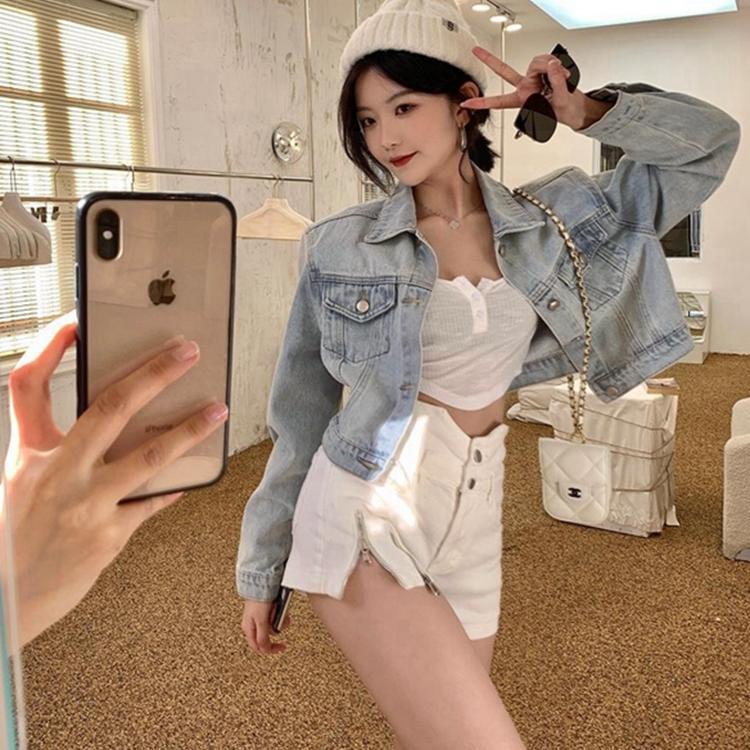 Áo Khoác Denim Dáng Ngắn Thời Trang Xuân Thu 2022 Mới Cho Nữ