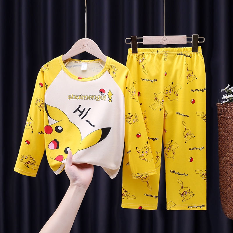 Bộ Đồ Ngủ Cotton Tay Dài In Họa Tiết Hoạt Hình Phong Cách Hàn Quốc Cho Bé