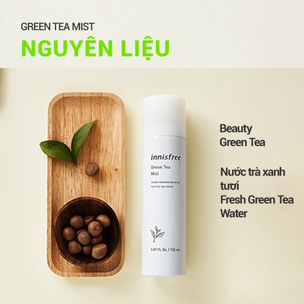 [Nhập FMCGMALL -8% đơn 250K] Xịt khoáng dưỡng ẩm trà xanh innisfree Green Tea Mist 150ml