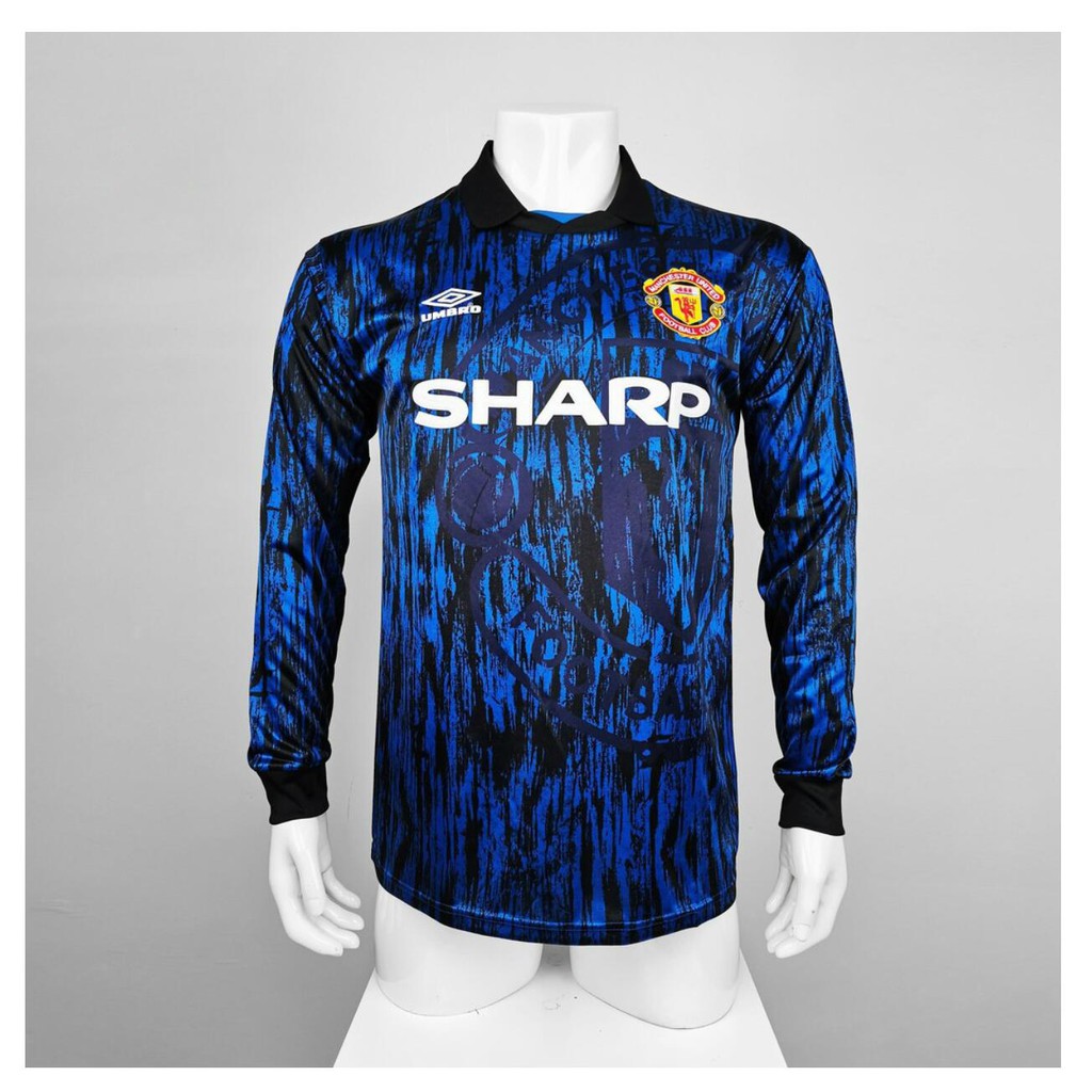 Áo Thun Đá Banh Tay Dài In Logo Manchester United Phong Cách Retro Cho Nam Size S-2xl 90-92