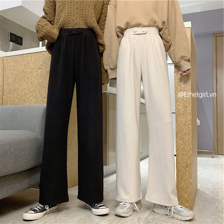 Quần dài màu trơn lưng cao thời trang Hàn Quốc dành cho phái nữ