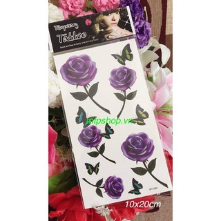 Hình xăm dán hoa hồng tím 10x20cm