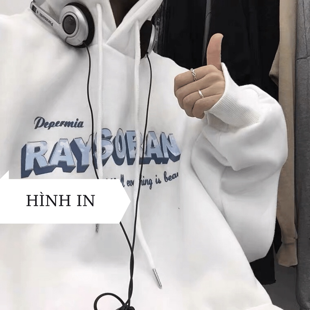 Áo hoodie nỉ basic hai màu đen trắng, áo nỉ có mũ dày dặn logo chữ RAYSORAN AHRAY | BigBuy360 - bigbuy360.vn