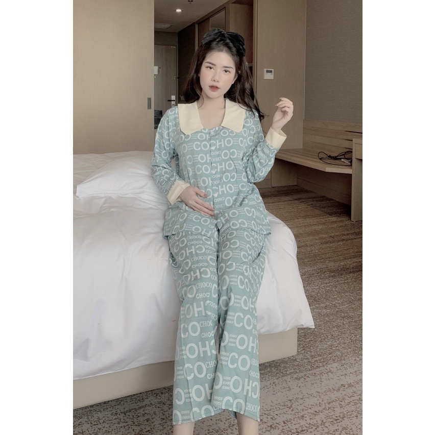 Bộ đồ bầu mặc nhà đũi lụa quảng Châu cúc cài thật vải mát mịn- DB244-Tkutrang