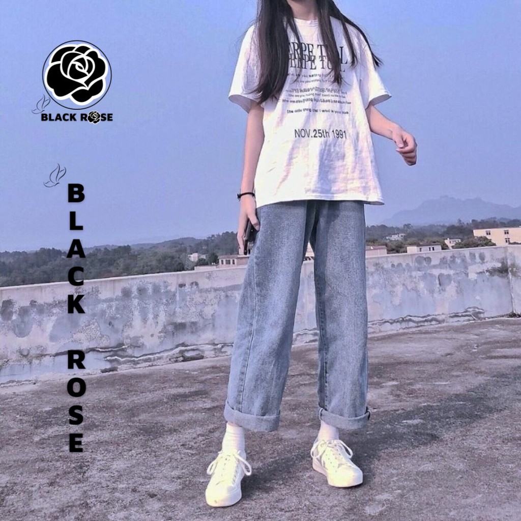 Quần Jean Bò Lưng Cao Ống Suông BLACK ROSE Quần Rin Zin Jeans Nữ Quảng Châu Đẹp -TẤM BOUTIQUE