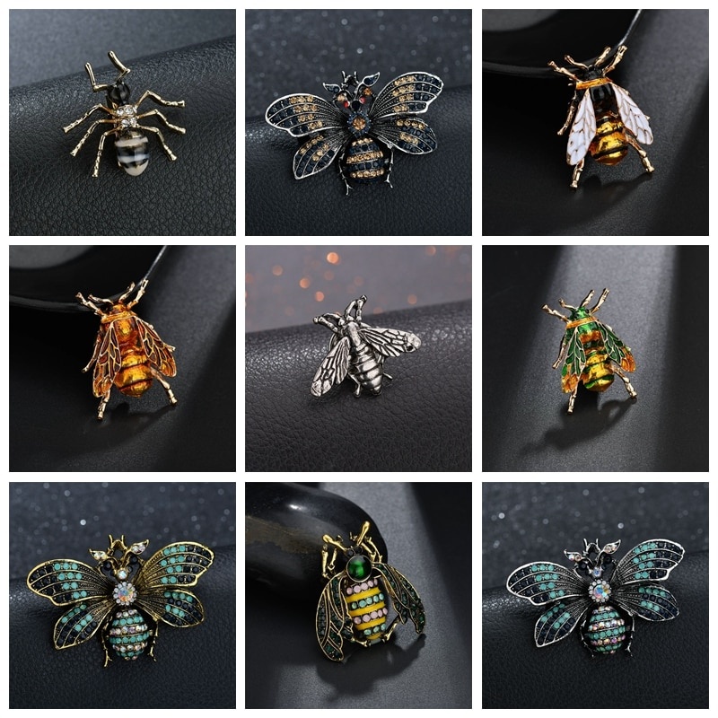 Ghim Cài Áo Hình Ong Đính Đá Pha Lê Nhân Tạo Phong Cách Vintage Mẫu Mới Cho Nam Và Nữ