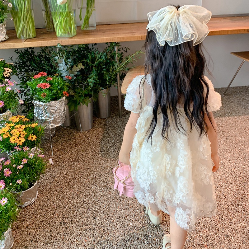 Se7en Đầm Công Chúa Ba Chiều Màu Trơn Tay Phồng Đính Hoa Ngọc Trai Mùa Hè Hàn Quốc Cho Bé Gái