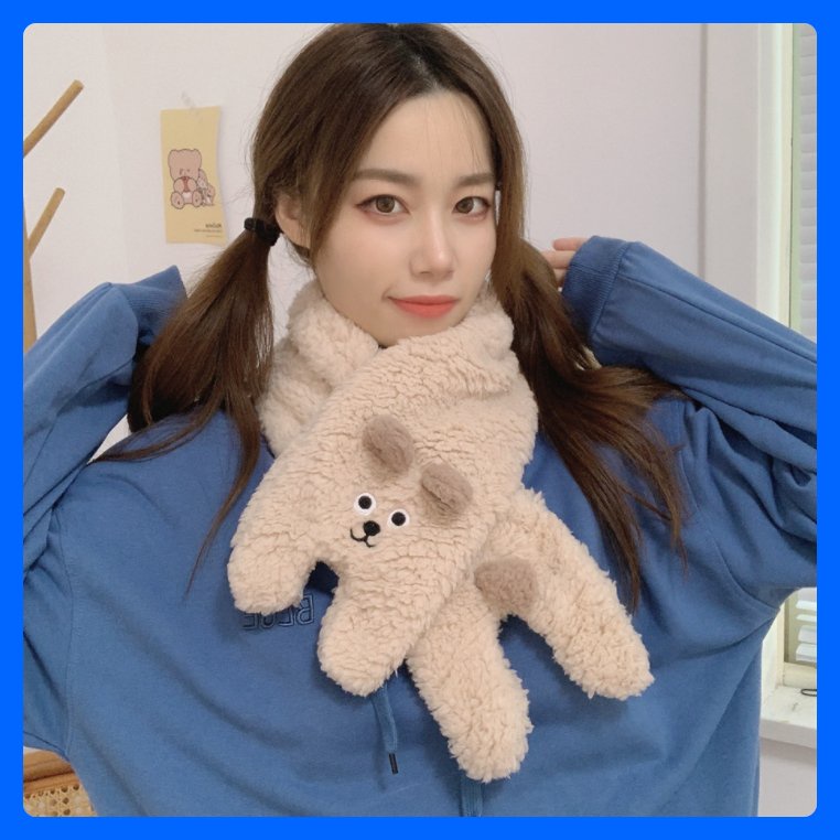 Khăn choàng cổ lông xù thắt chép Gấu mập cute đệm bông dày siêu ấm thời trang Hàn Quốc dễ thương