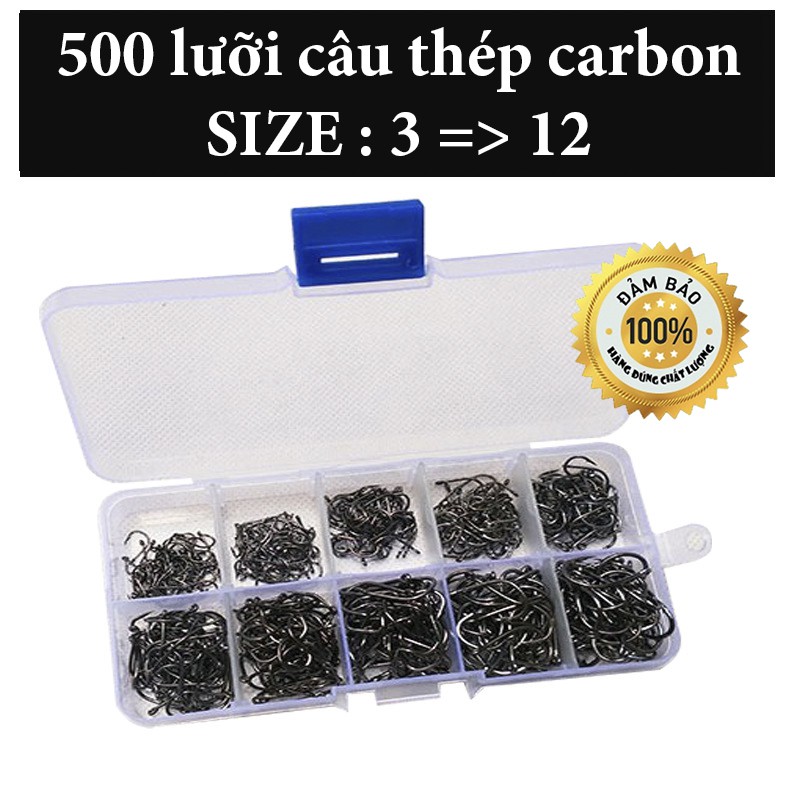 500 Lưỡi Câu Cá Thép Carbon SIZE 3-12