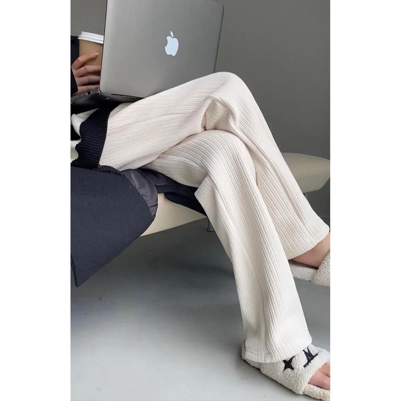 Quần nhung ống rộng lưng cao cho nữ