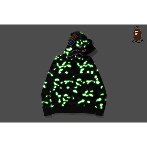 Jacket Bape Shark Camo City fullzip bản 2 mũ SS2021 hàng Siêu cấp 11 phát quang trong tối , Áo khoác Bape Hoodie Jacket.