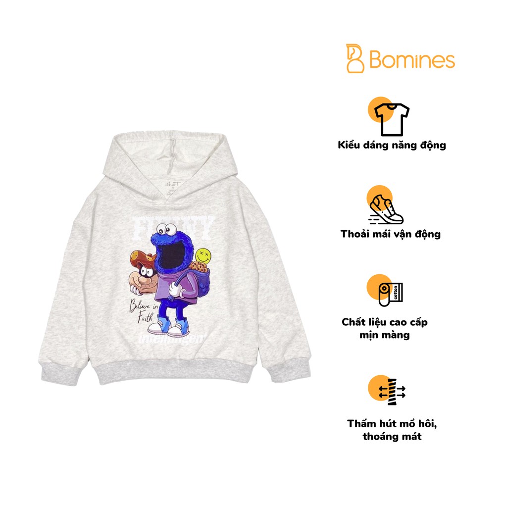 Áo chui đầu áo hoodie Cookie Monster vải da cá Bomines phù hợp cho cả bé trai và bé gái đủ size từ 16 đến 36kg