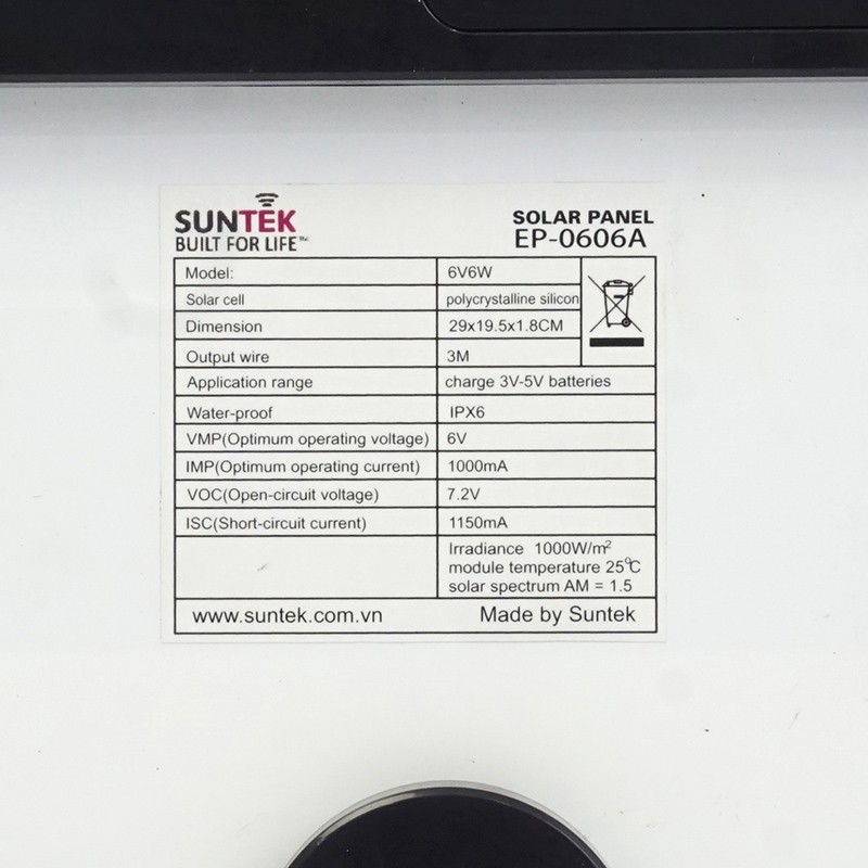 Tấm Pin năng lượng mặt trời đa năng SUNTEK EP-0606A 6V/6W