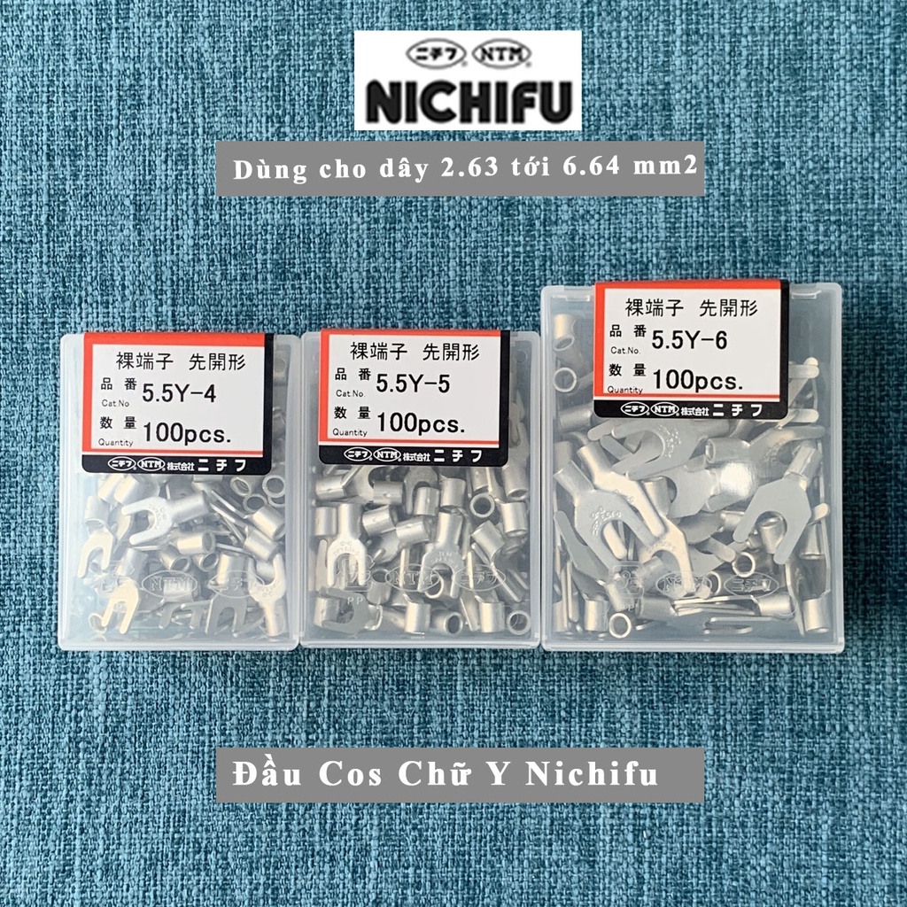 Đầu cos 5.5Y Nichifu Nhật Bản - Đầu cốt chữ Y loại trần - Cho dây 2.63 tới 6.64mm2 5.5Y-4 5.5Y-5 5.5Y-6