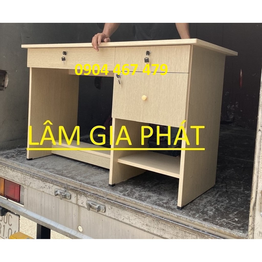 Bàn làm việc gỗ ép 3 hộc kem giao hàng miễn phí