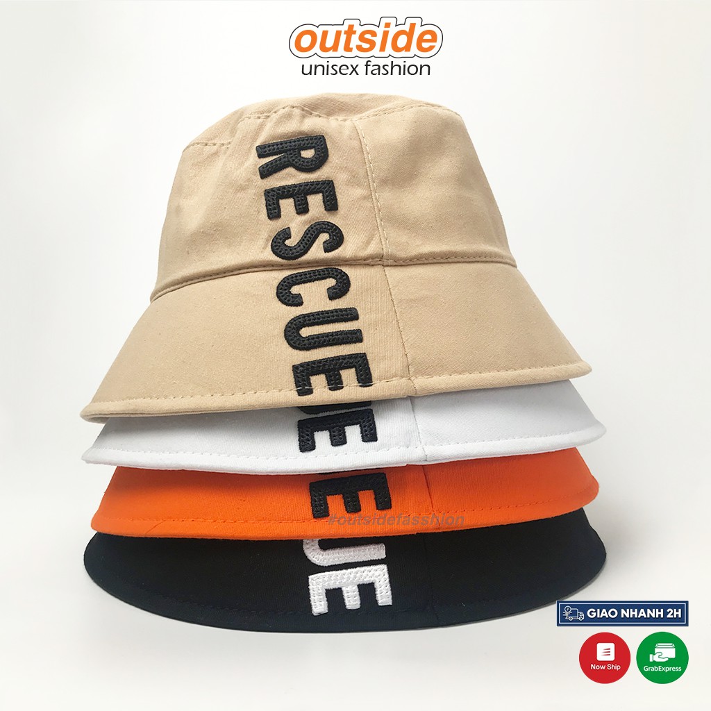 Mũ bucket nữ nam hàn quốc, Nón bucket thêu chữ RESCUE 2 mặt phong cách Ulzzang form unisex Outsidestreetwear BK02