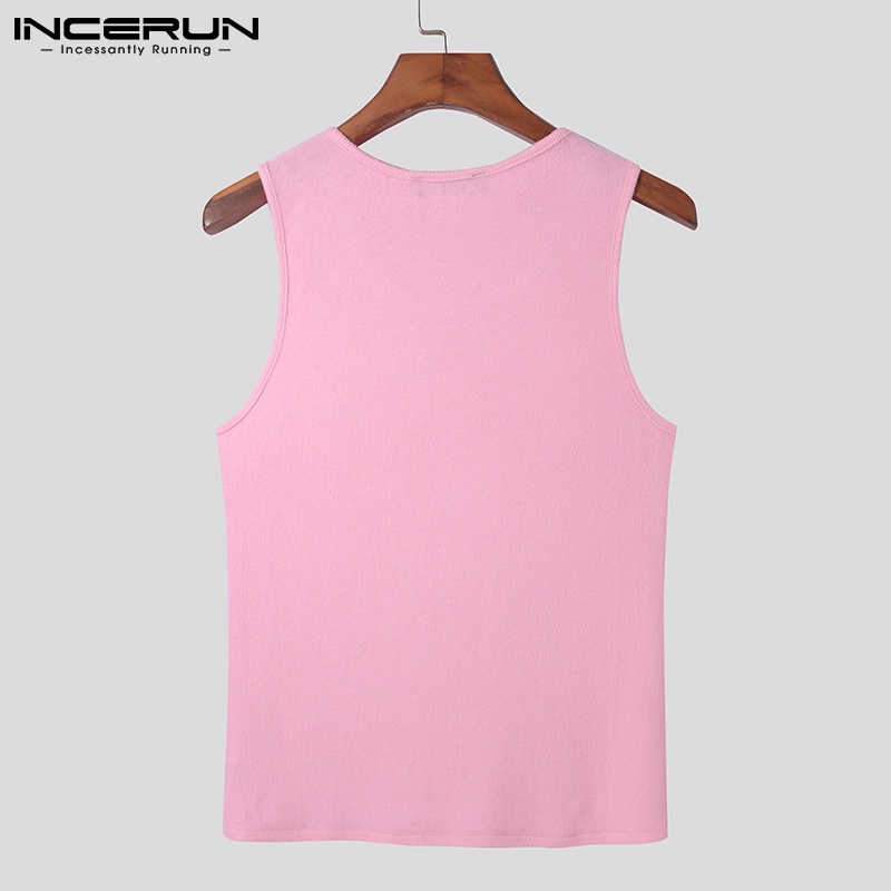 Áo ba lỗ nam INCERUN dệt kim màu trơn cổ tròn dáng ôm đơn giản thời trang