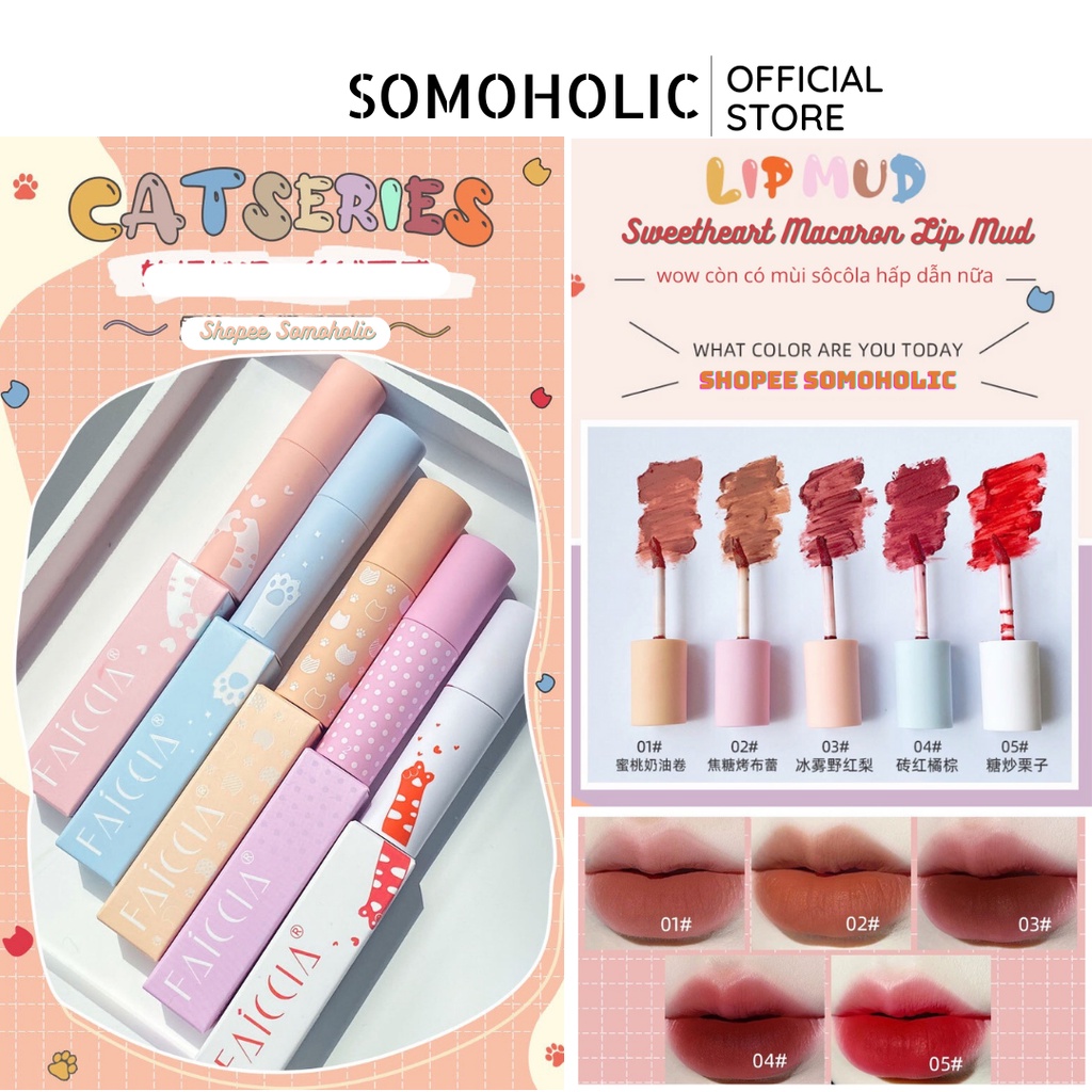 Son Nội Địa Trung FAICCIA Chân Mèo Matte Lip Glaze Chất Nhung Lì Somoholic SM12