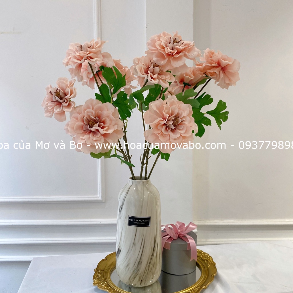 Cành Hoa Cúc Thược Dược Cao Cấp Merber Loại 3 Bông Nở - Hoa Giả Decor Trang Trí Chụp Ảnh