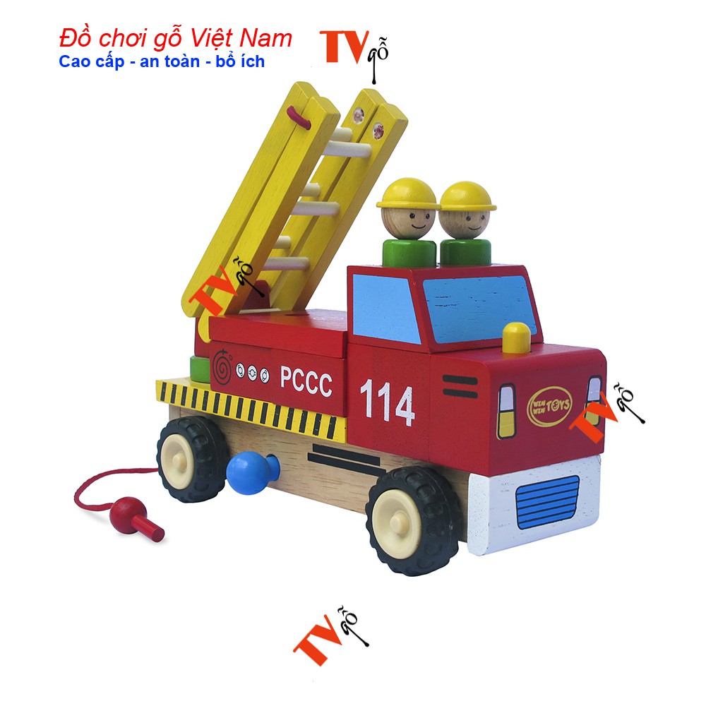 Đồ chơi gỗ Việt nam | Trò chơi Lắp ráp xe thang cứu hỏa cho bé
