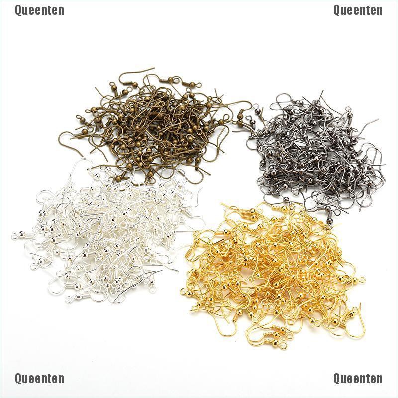 ★Queen★100 Pcs Plated Silver Earring Hook Coil Ear Wire for Jewelry Making 4 Colors