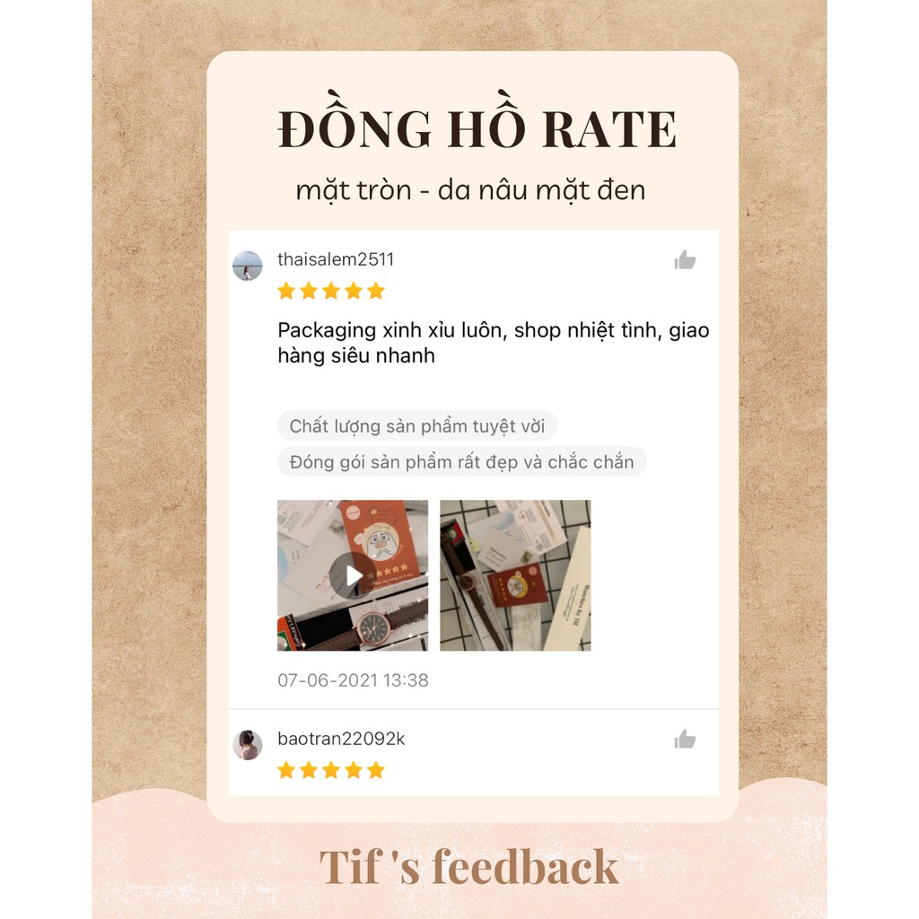 Đồng hồ nữ dây da mặt nhỏ RATE TRÒN nâu mặt đen đồng hồ nữ chính hãng Watchesbytif đẹp giá rẻ size 22mm | BigBuy360 - bigbuy360.vn