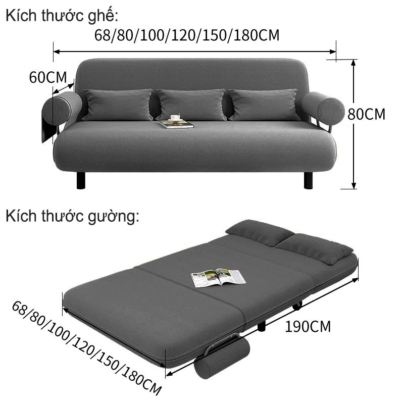 Ghế sofa giường nằm đa năng Kachi MK191 - Màu xám