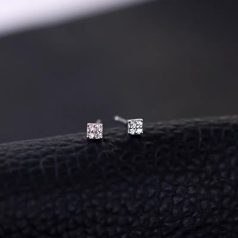 Khuyên tai bạc 925 nam nữ unisex siêu nhỏ mini đính đá CHILLEE