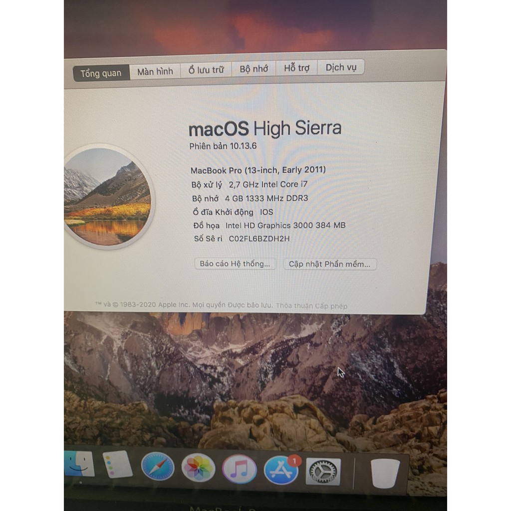 Macbook Pro 2011 13Inch core I7 Ram 8G hdd 500g