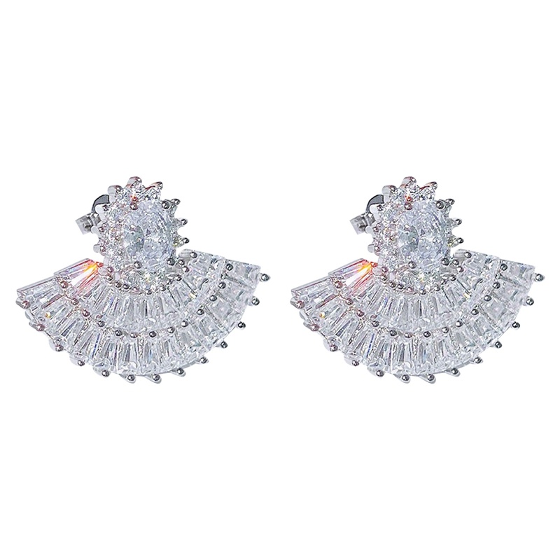 Khuyên Tai Hình Quạt Đính Đá Zircon Dễ Thương Cho Nữ