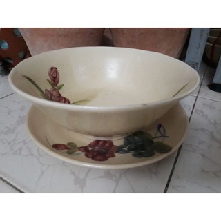 Bộ đôi tô dĩa ăn mì sành vẽ bông kiểu xưa/combo