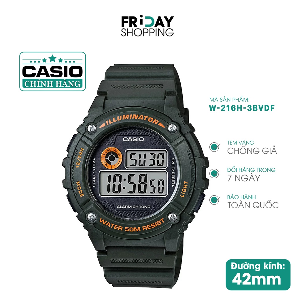Đồng hồ nam Casio điện tử W-216H dây cao su chính hãng Fridayshopping