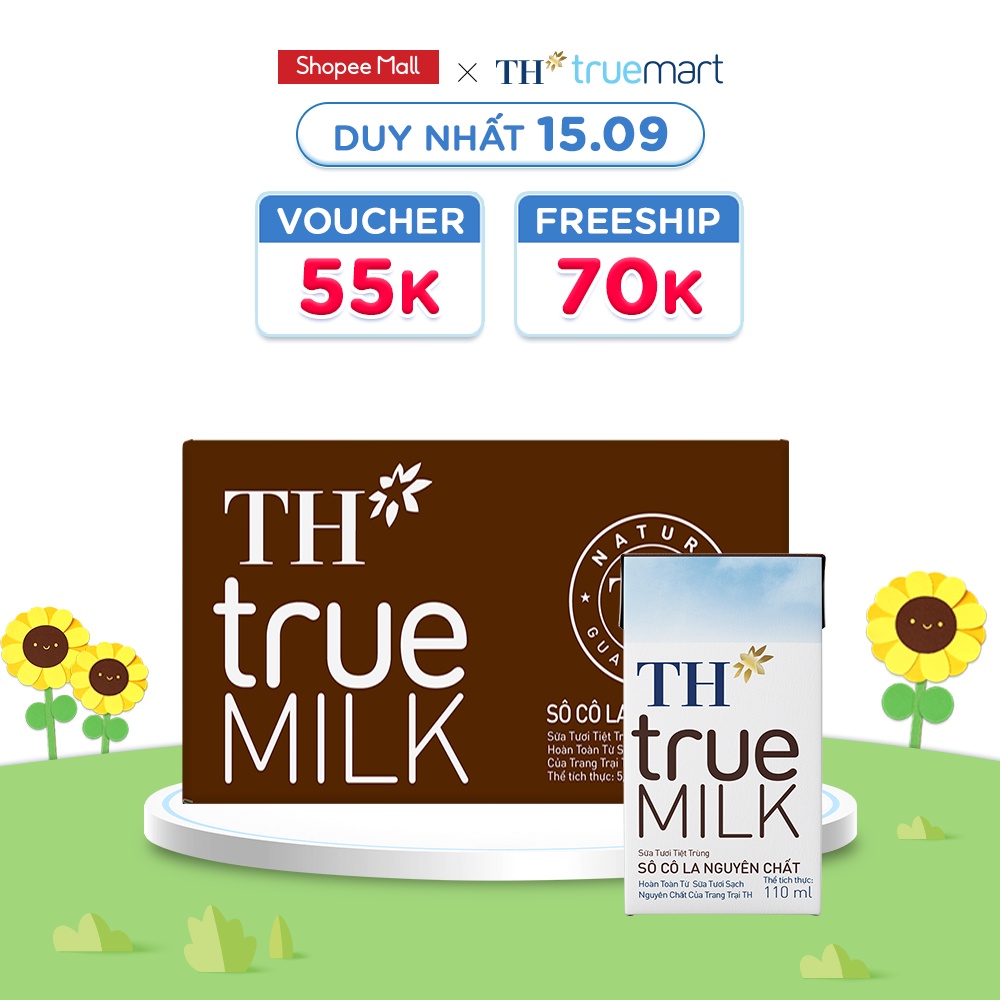 Thùng 48 hộp sữa tươi tiệt trùng sôcôla nguyên chất TH True Milk 110ml (110ml x 48)