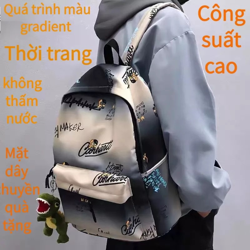 Ba lô đích thực ba lô cặp ba lô trong xu hướng học sinh trung học túi học sinh màu gradient thủ công ba lô công suất lớn túi đi học