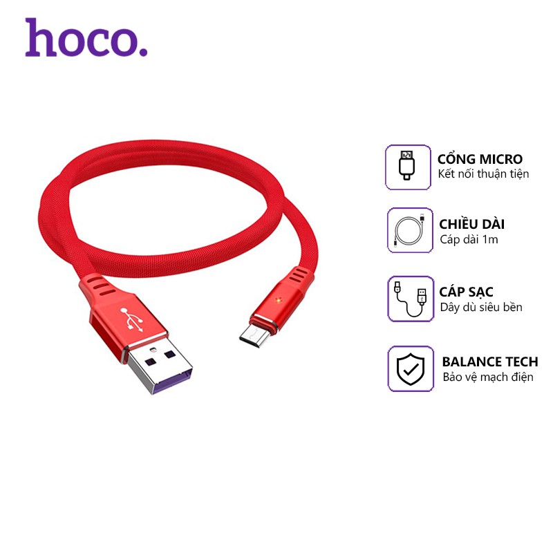 Cáp sạc nhanh Hoco DU09 dây dù 5.0A, cổng kết nối Micro Usb, dài 1m, tự ngắt