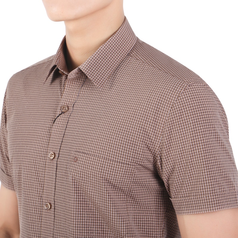 Áo sơ mi ngắn tay nam Owen Bamboo Regular Fit màu Be dobby nâu đậm - AR23525N