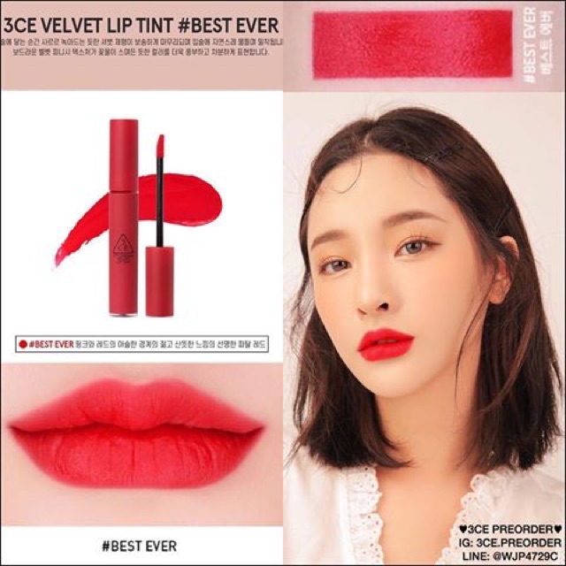 💄Son 3CE Velvet Lip Tint màu Best Ever - Đỏ thuần💄