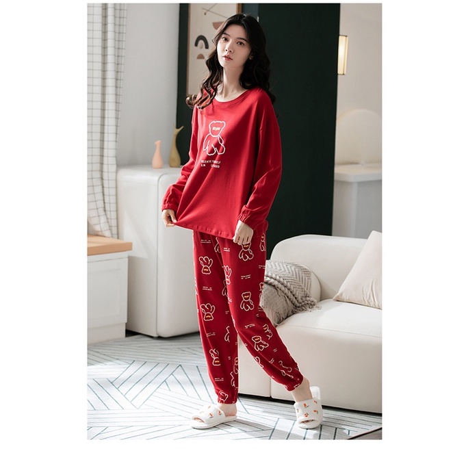 Đồ mặc nhà nữ tay dài quần dài trẻ trung chất thun cotton 100% BA5113 | BigBuy360 - bigbuy360.vn