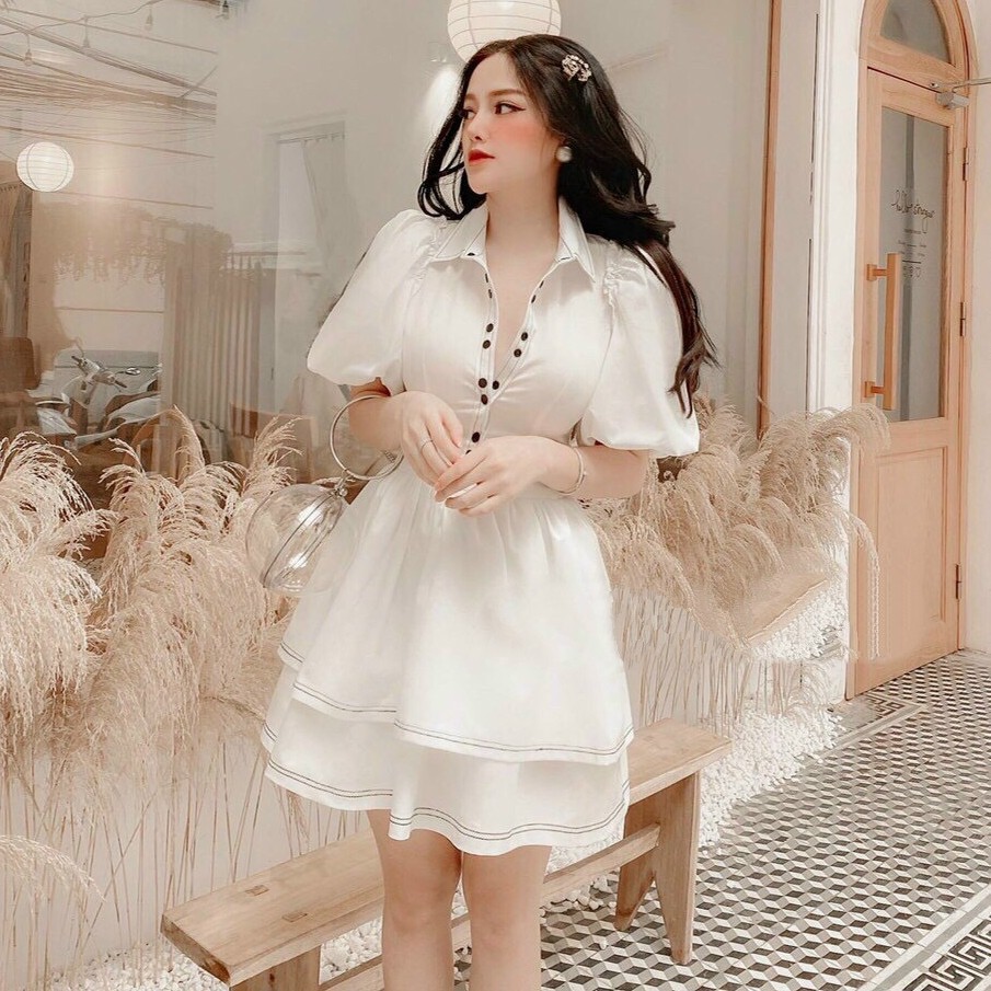 Đầm kiểu 2 tầng phối nút