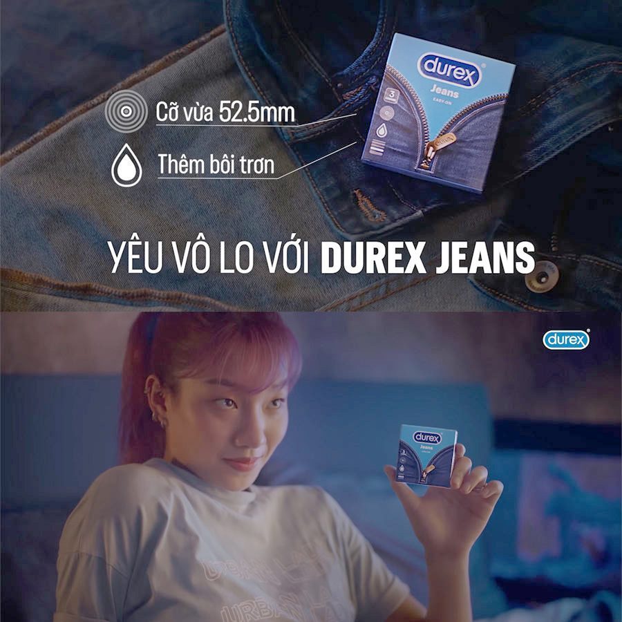 Bao cao su Durex Jeans hộp 3 cái, bcs durex siêu mỏng chống xuất tinh sớm kéo dài thời gian