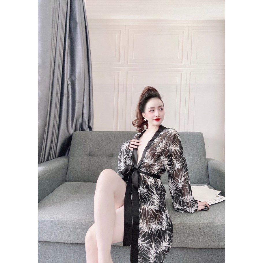 Áo Choàng Ngủ Kimono Voan Hoa NGUYEN, Áo Ngủ Xuyên Thấu Kèm Quần Chất Liệu Cao cấp Phong Cách Nhật Bản Mới Gợi Cảm Cho N | BigBuy360 - bigbuy360.vn