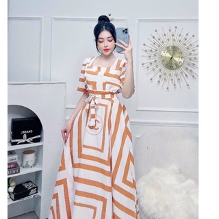 đầm cổ vuông chun buộc eo