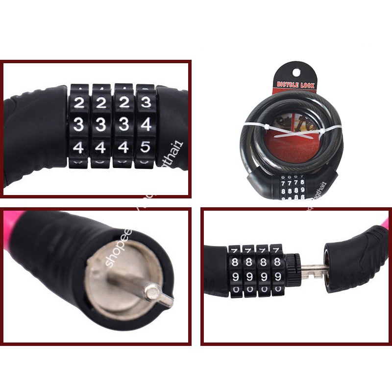 Khóa dây 4 số chống trộm cho xe đạp, dây xích khoá xe lõi thép chống cắt an toàn, khoá dây mã số chắc chắn