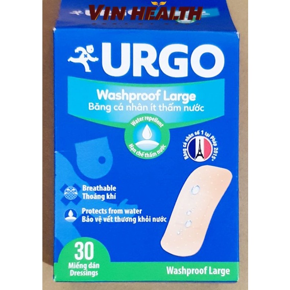 05 MIẾNG BĂNG CÁ NHÂN URGO ÍT THẤM NƯỚC BẢN LỚN, 3.8X7.2CM