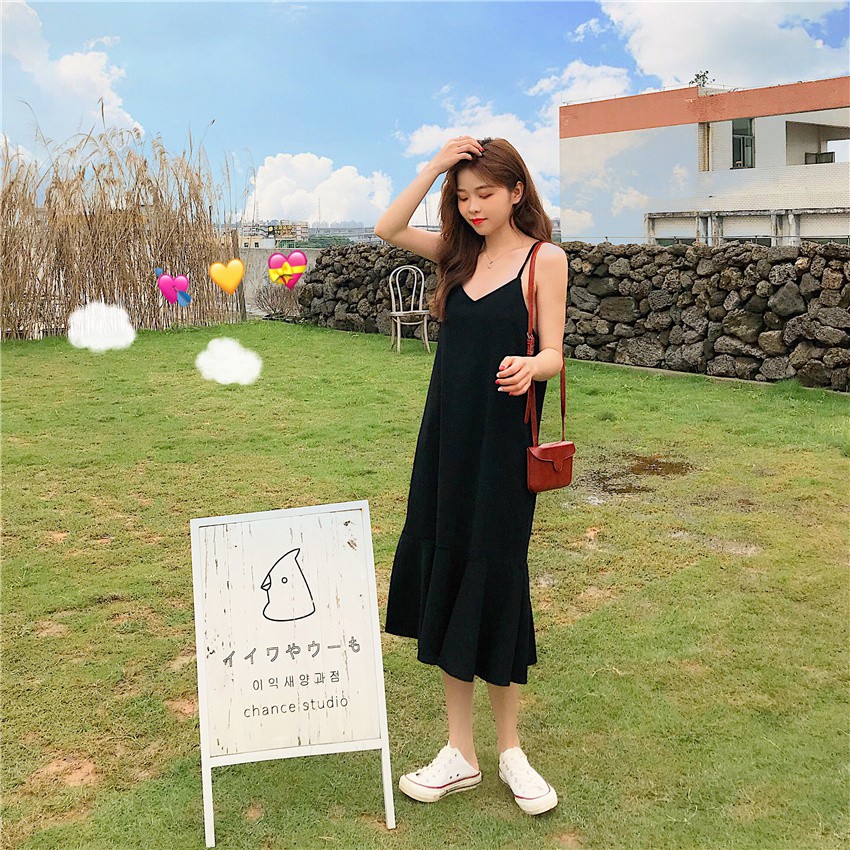 ĐẦM ULZZANG 2 DÂY ĐUÔI CÁ DÁNG DÀI.VD19030