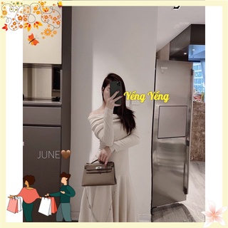 Vn508 - váy nữ maxi lenzip màu be ngang vai đuôi cá