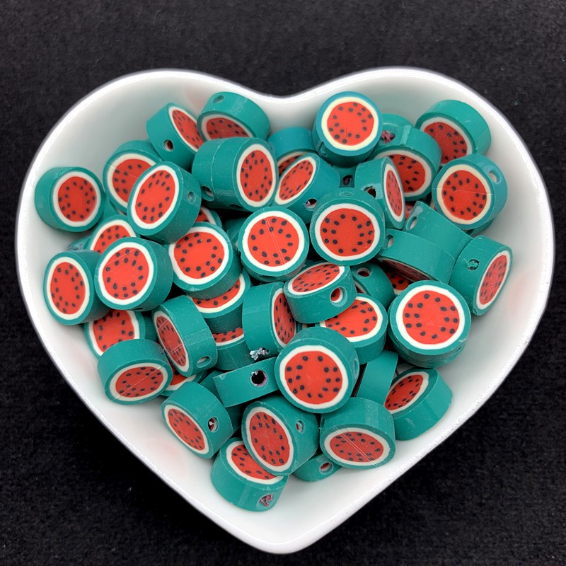 Set 30 hạt xỏ vòng tay bằng đất sét Polyme không đều hình trái cây 10mm